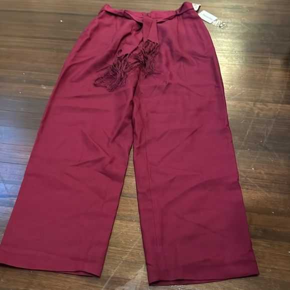 Due Per Due 100% silk cranberry trouser with tie belt Size 10P - Picture 1 of 8